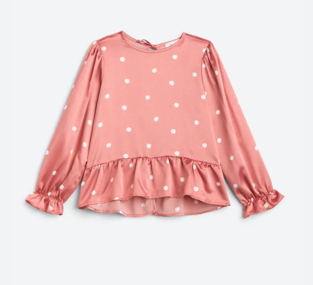 Persaya Girl Orange Polka Dot Peplum Blouse Long Sleeve Ruffle Hem Size S Kids